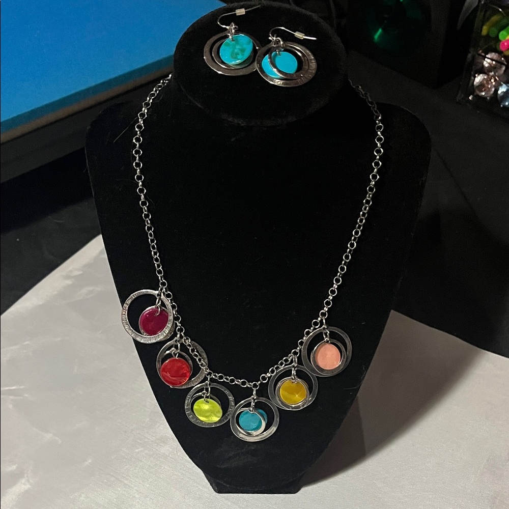 Colorful Pendant Necklace and Earring Set
